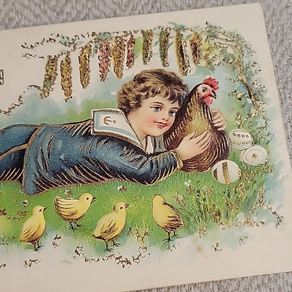 1908 Germany Vintage Easter Greeting Card with Child and Chicks